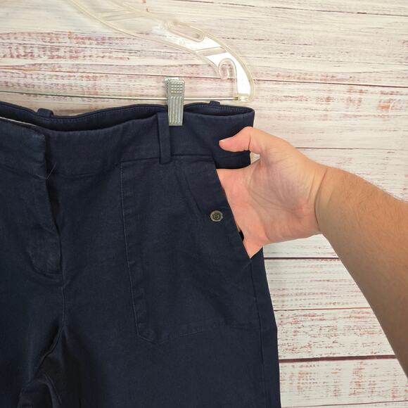J.Crew Womens Sydney Wide Leg Capri Pant 14 Navy Blue Bi-Stretch Cotton Pockets - Picture 6 of 13
